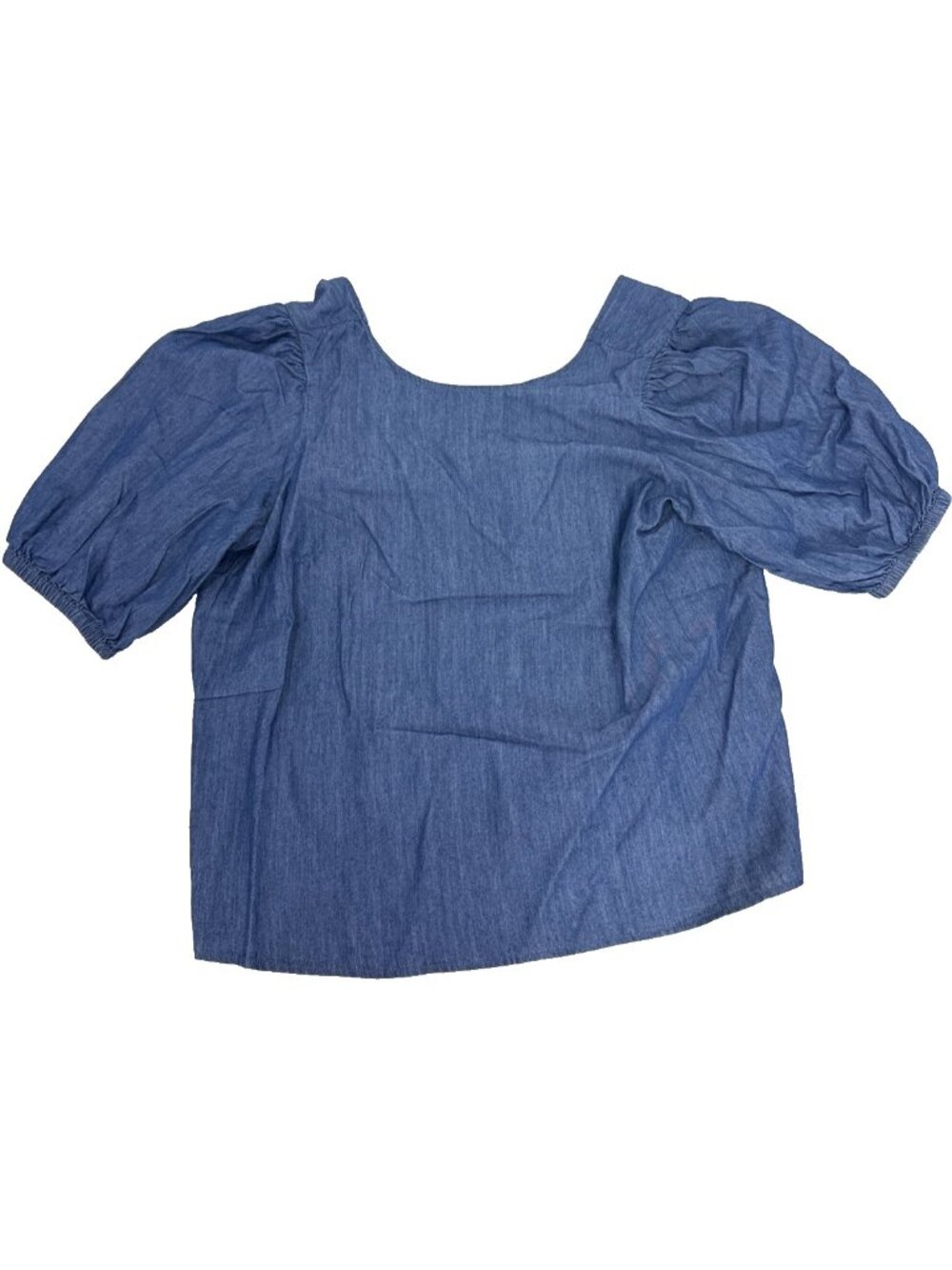 Eloquii Denim Chambray Deep Scoop Neck Puff Sleeve Crop Top Blouse Size 18